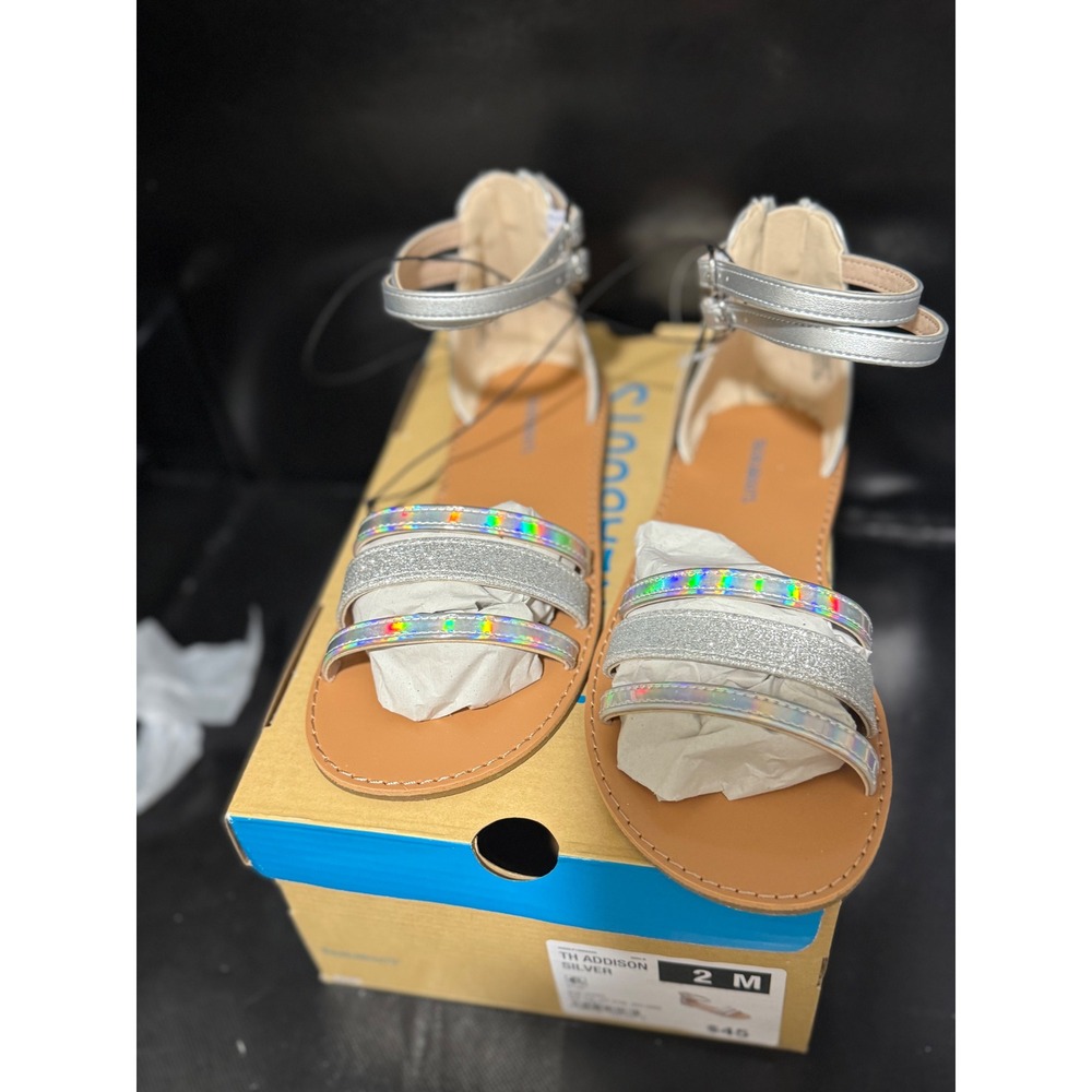 Thereabouts TH Addison Silver Glitter Ankle Strap Sandals Kids Size 2 M